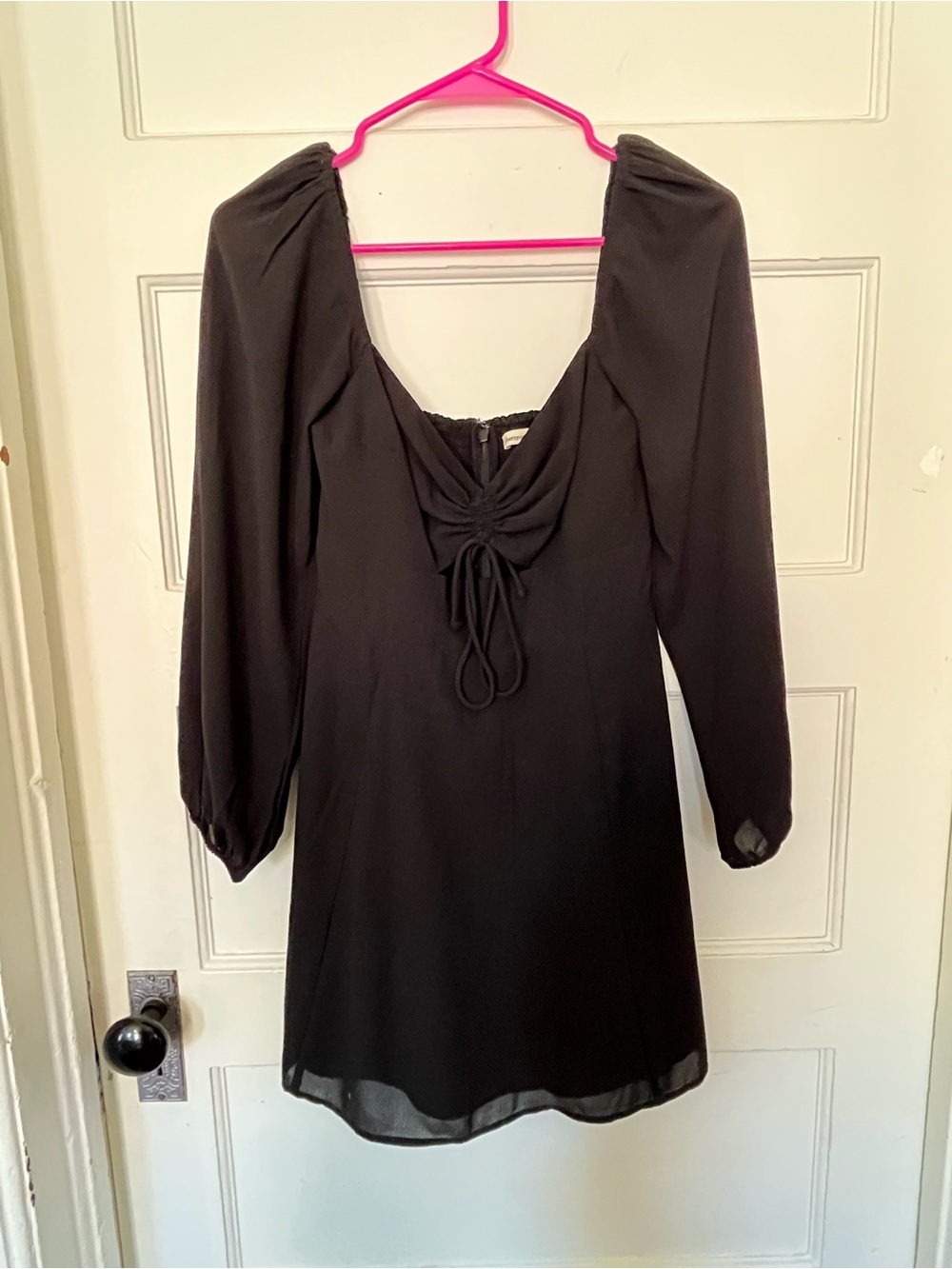 Abercrombie & Fitch Black Long-Sleeve Tie-Front Mini Dress